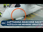 FLUGHAFEN FRANKFURT: Lufthansa Maschine sackt am Terminal ab – Mehrere Mitarbeiter verletzt