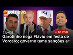 Flávio diz a Trump que tarifaço daria vitória a Lula; Garotinho nega Flávio na festa de Vorcaro e+