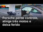 Porsche perde controle, atinge três motos e deixa ferido na zona sul de SP