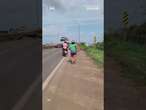 Motorists stop seconds before a bridge in Brazil begins to crack and collapse