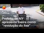 Prefeito de Nova York apresenta lixeira como revolução do lixo; veja vídeo