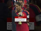Donald Trump and Fifa president present World Cup trophy to Spain. #WorldCup #BBCNews