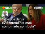 Lula e Israel: Post da Janja tem peso na 'guerra' das redes sociais, diz Josias de Souza