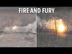 Russian tank explodes in ball of flames after kamikaze drone strike