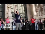 Palestinian rights activist Mahmoud Khalil and his supporters rally in NYC after release
