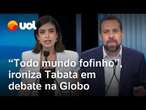 Debate na Globo: Tabata sobe tom contra Boulos e ironiza: 'Todo mundo fofinho'