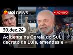 Acidente na Coreia do Sul, decreto de Lula sobre armas, bloqueio de emendas, Elon Musk e +| UOL News