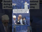 Barack Obama appears emotional during Michelle Obama's speech at Presidential Center opening