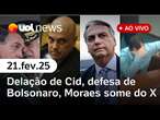 Delação de Cid; defesa diz que Bolsonaro não vai fugir, Moraes sai do X e mais notícias | UOL News