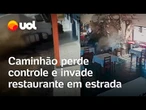 Caminhão perde controle e invade restaurante na BR-174, em Comodoro (MT); veja vídeo