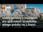 Míssil israelense atinge e derruba prédio em Beirute, capital do Líbano; vídeo flagra o momento