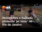 Jet moto? Motociclista é flagrado pilotando veículo que mistura moto e jetski no Rio; veja vídeo