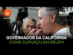 Governador da Califórnia come cupuaçu e toma kombucha de açaí em Belém