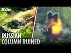 Ukrainian drones incinerate ENTIRE column of Russian tanks headed for frontline