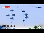 Gaza skyline live after countries drop aid in parachutes