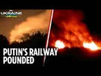 Raging fires light up night sky as Ukrainian drones hit railway in occupied territory