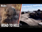 Miles of wrecked Russian tanks & trucks line road as Putin's forces pounded in Ukraine