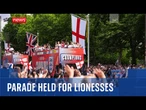 England lift trophy in front of Buckingham Palace after Euros win