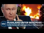 UKRAINE-KRIEG: Putin redet von Sieg und in St. Petersburg brennen Öltanks und Kriegsschiffe