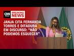 Janja cita Fernanda Torres e ditadura em discurso: “Não podemos esquecer” | LIVE CNN