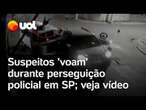 Suspeitos em fuga 'voam' de moto ao bater em carro durante perseguição policial em SP; veja vídeo