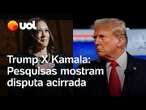 Trump e Kamala estão acirrados nas pesquisas presidenciais dos EUA