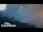 Aerial footage shows smoke billowing from wildfires in Asturias, Spain