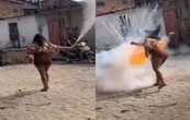 Mujer resulta herida por explosión de pirotecnia en su cara durante festejo religioso