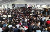 Manifestantes interrumpen discurso de Sheinbaum durante su visita al Hospital General en Tulancingo