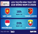 Lịch trực tiếp U19 Đông Nam Á 2026: Việt Nam đấu Timor-Leste