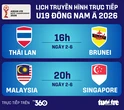 Lịch trực tiếp U19 Đông Nam Á 2026: Thái Lan, Malaysia ra trận