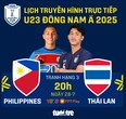 Lịch trực tiếp Giải U23 Đông Nam Á 2025: U23 Thái Lan và Philippines tranh hạng ba
