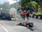 Detik-detik Motor Fazzio Terbakar di Bypass Ngurah Rai, Pengendara Dilarikan ke RS