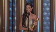 Demi Moore fights back tears in powerful Golden Globes speech