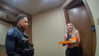 Moment police step in to deliver pizza after driver arrested
