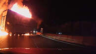 M25 dashcam footage shows horror moment moving lorry sets alight