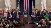 Biden makes sign of the cross during Trump's inauguration ceremony