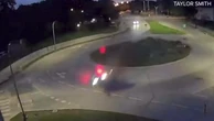 Speeding driver goes airborne after hitting roundabout in Dallas