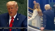 Donald and Melania Trump get stuck on broken escalator at UN