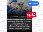 Lula não sugeriu a militares que façam 'bicos' para complementar renda