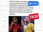 Lamine Yamal não disse que dedicaria vitória na Copa a Neymar