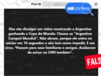 CNN não noticiou que vídeo sobre Argentina campeã mundial contém vírus
