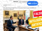 Imagem de Flávio conversando e sentado ao lado de Trump foi feita por IA
