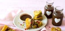 French toast Madeira hearts with dark chocolate flavoured coffee