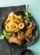 What's for dinner? Lamb chops with onion rings