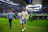 Pictured: Harry Kane seen with leg strapped after key brace in England win