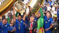 Donald Trump joins Chelsea on stage as they celebrate their Club World Cup win