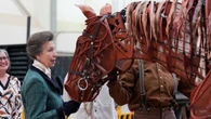 Princess Royal pats and jokes with puppet horse ‘Joey’ at National Theatre visit