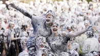 Students let loose with shaving foam for Raisin Monday in St Andrews