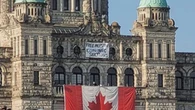 Protest banner on B.C. legislature at centre of security breach